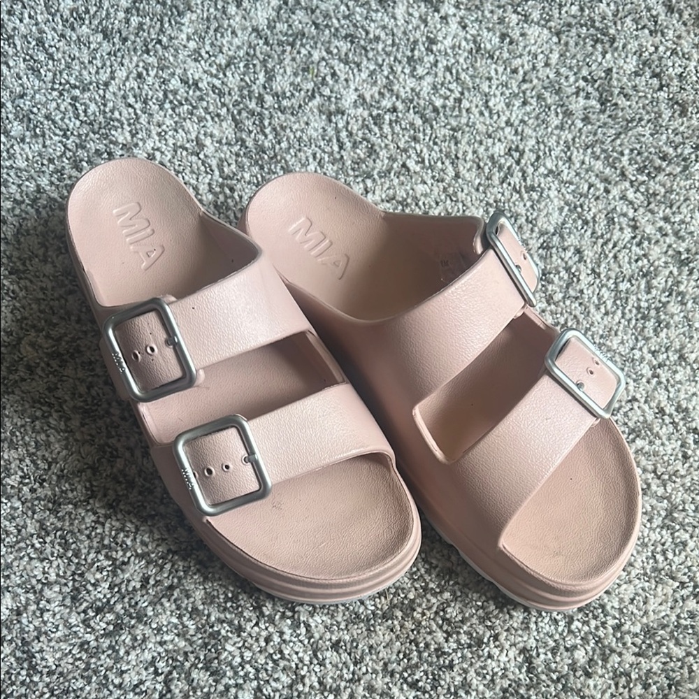MIA Blush Slides with Metallic Buckles